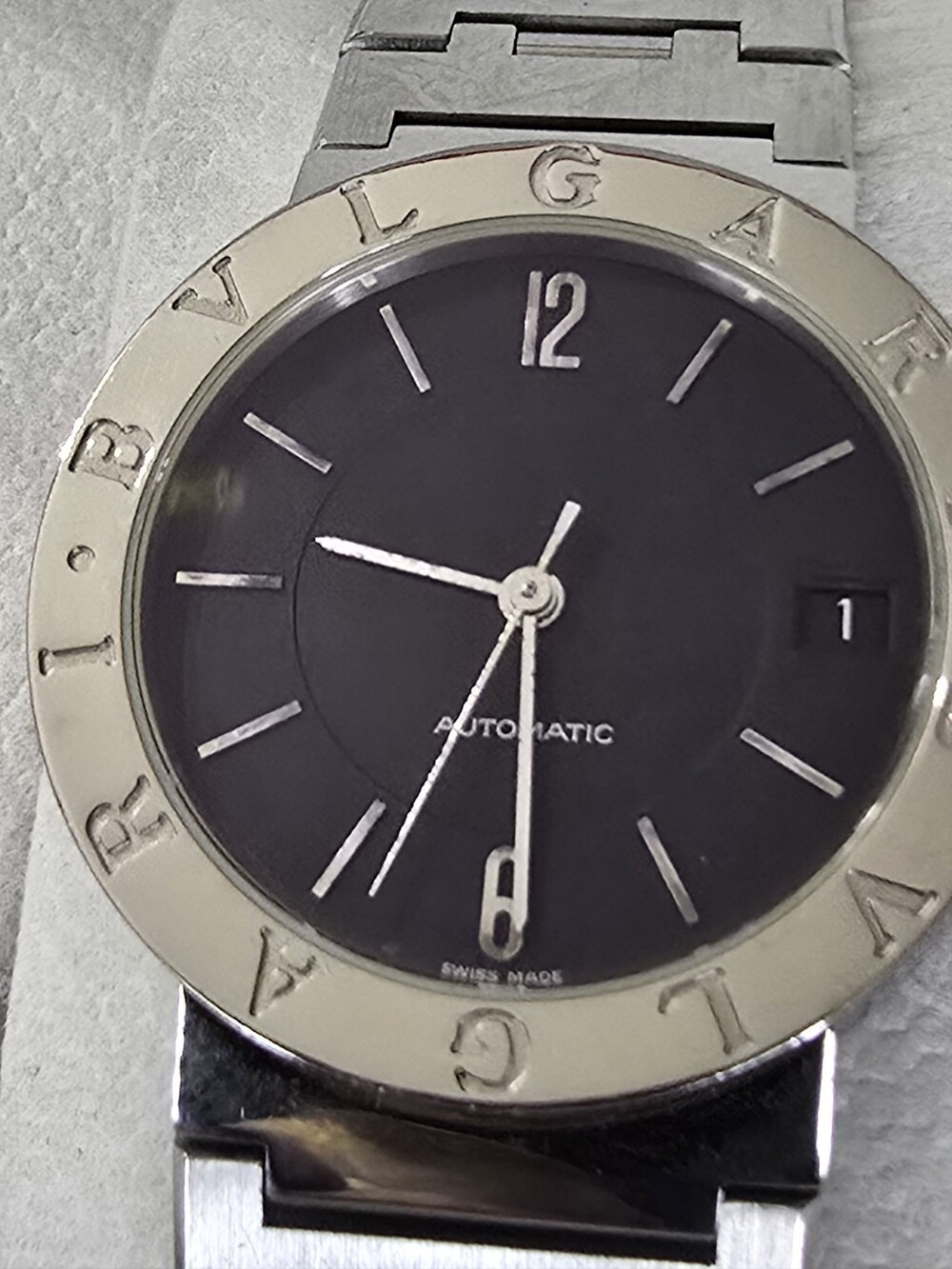 Bulgari Silver Case Black Dial Automatic Watch